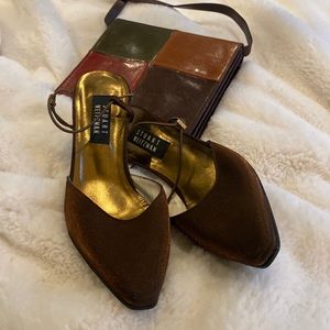 Stuart Weitzman satin 4” heels, 9.5, dress shoe made in Spain in EUC. Strappy